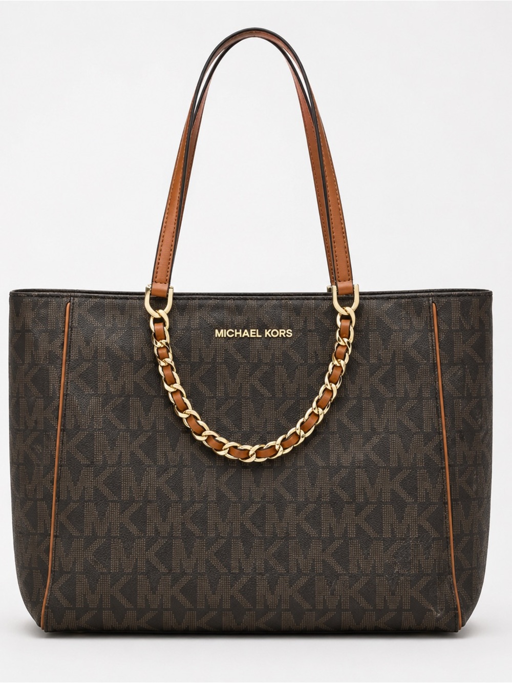 Michael Kors Brown Signature MK Chain Tote Bag